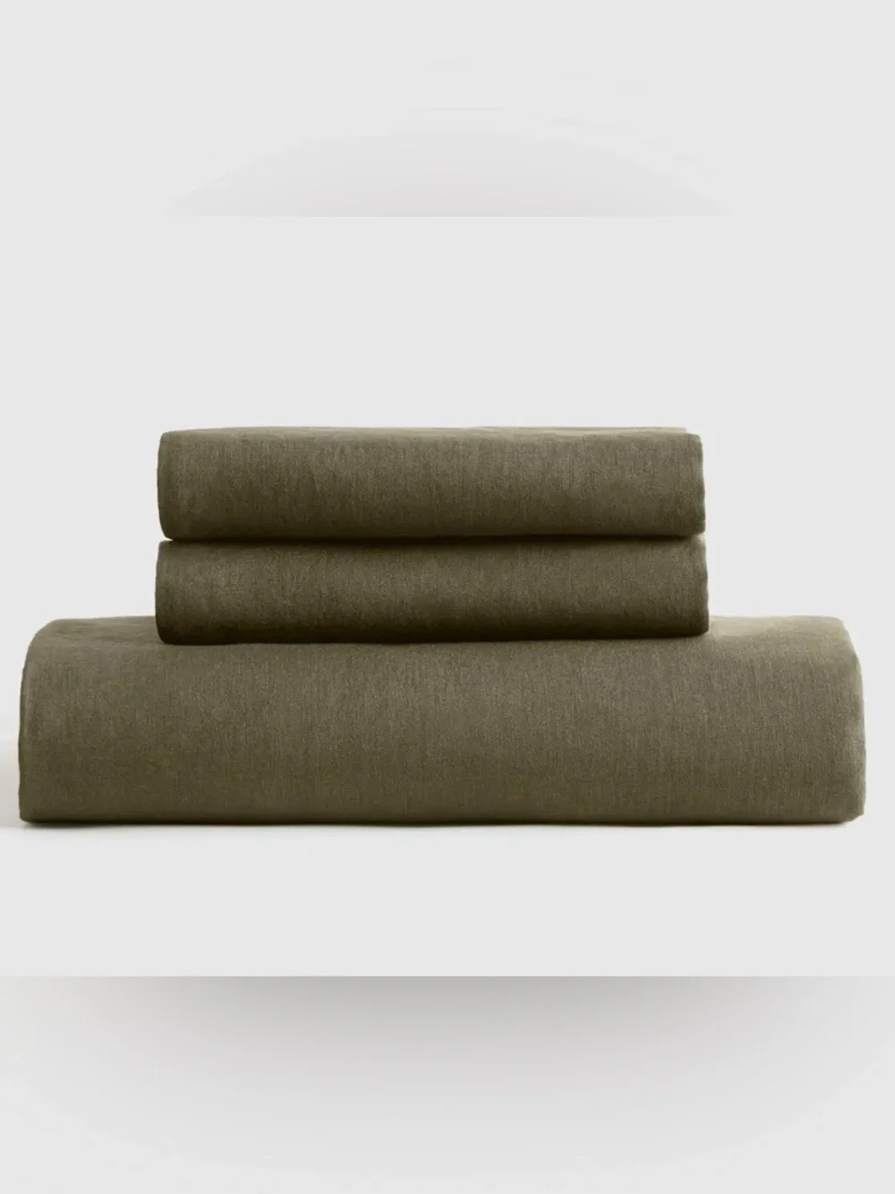 NWT Quince European Linen 3 Piece Fitted Sheet Set, King (Dusty Olive)